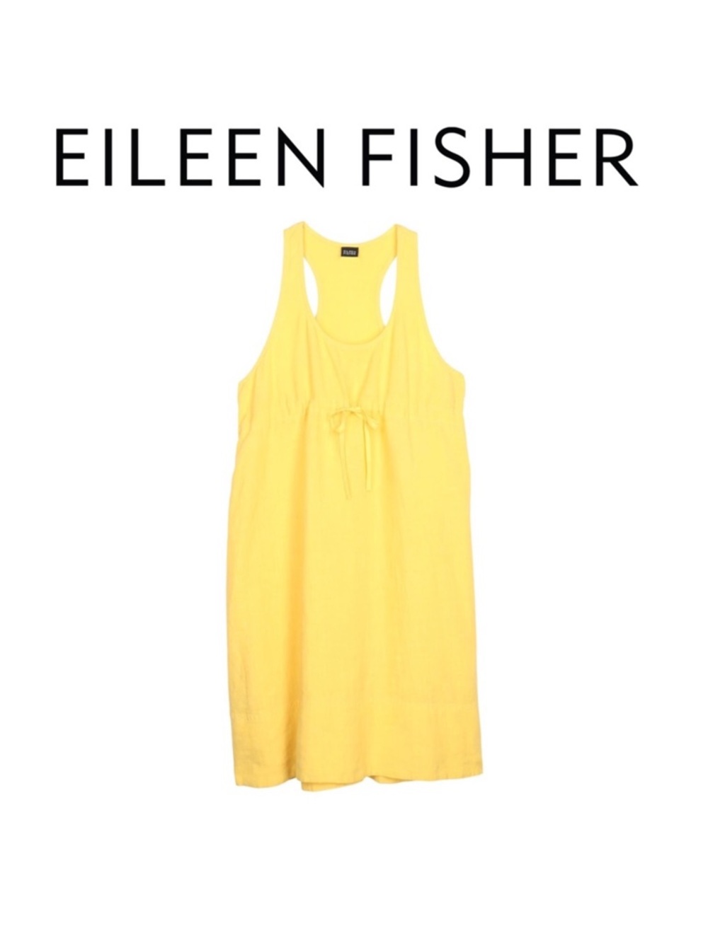 EILEEN FISHER Yellow Racerback Linen Dress with Drawstring